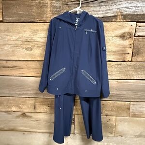 Zenergy  by Chico's 2 piece set, hooded jacket and pants, navy, Chico 1(size 8)